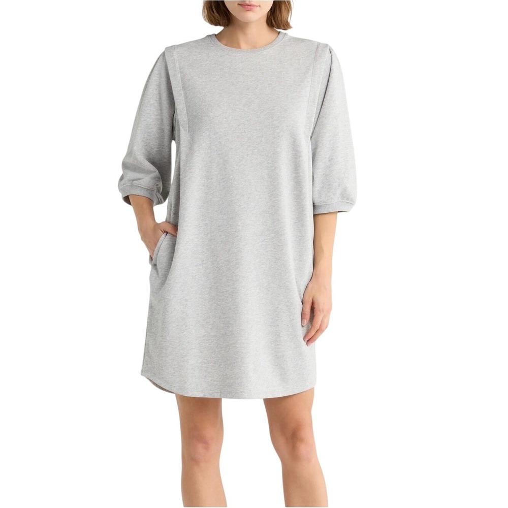 Melrose and Market Women Grey Heather Puff Sleeve Sweatshirt Dress MM521582MI S